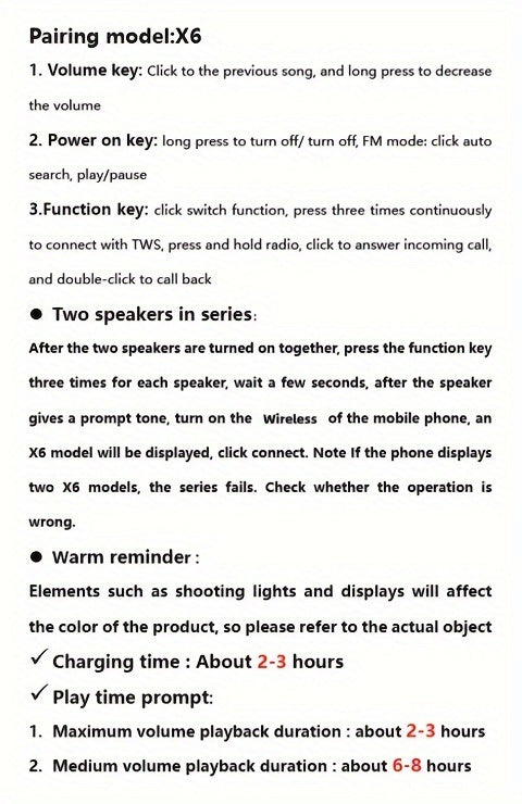 TWS X6 Wireless Speaker