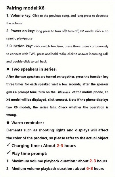 TWS X6 Wireless Speaker