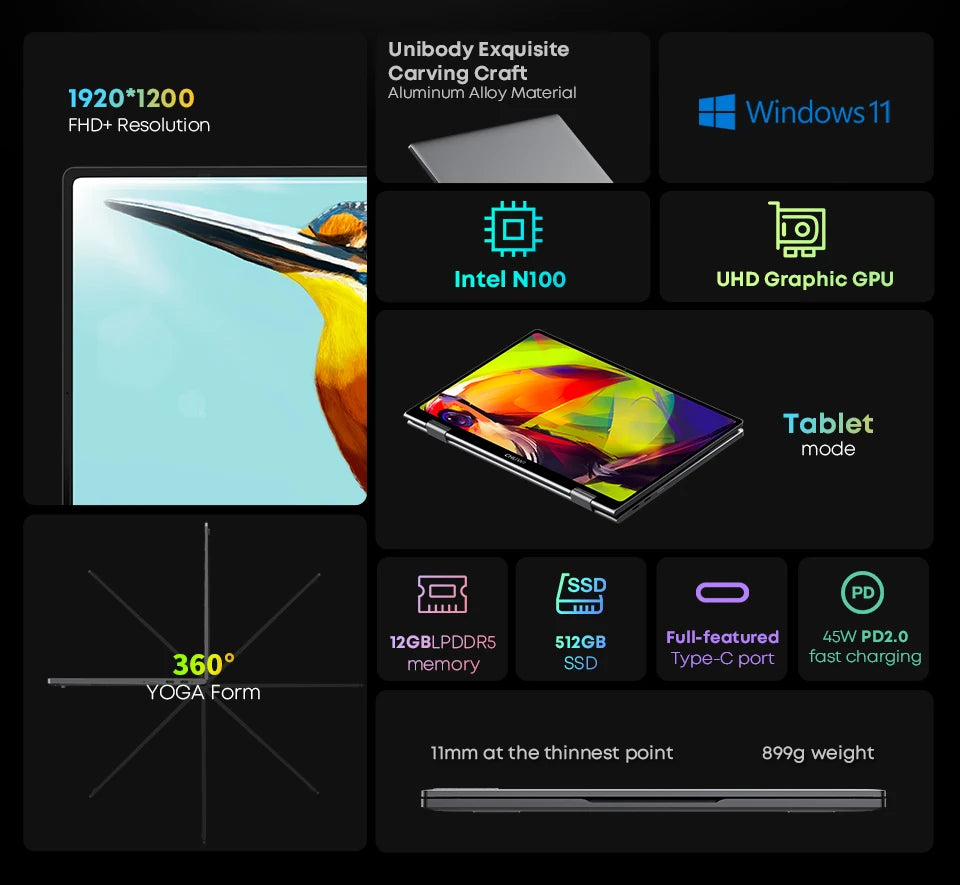 CHUWI MiniBook X Laptop Tablet 2 In 1