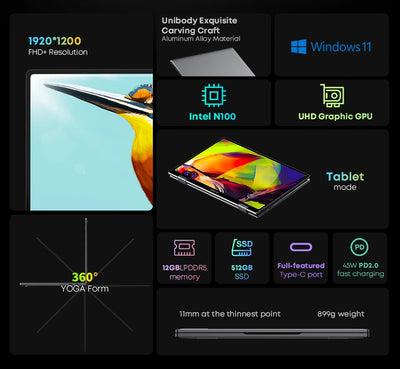 CHUWI MiniBook X Laptop Tablet 2 In 1
