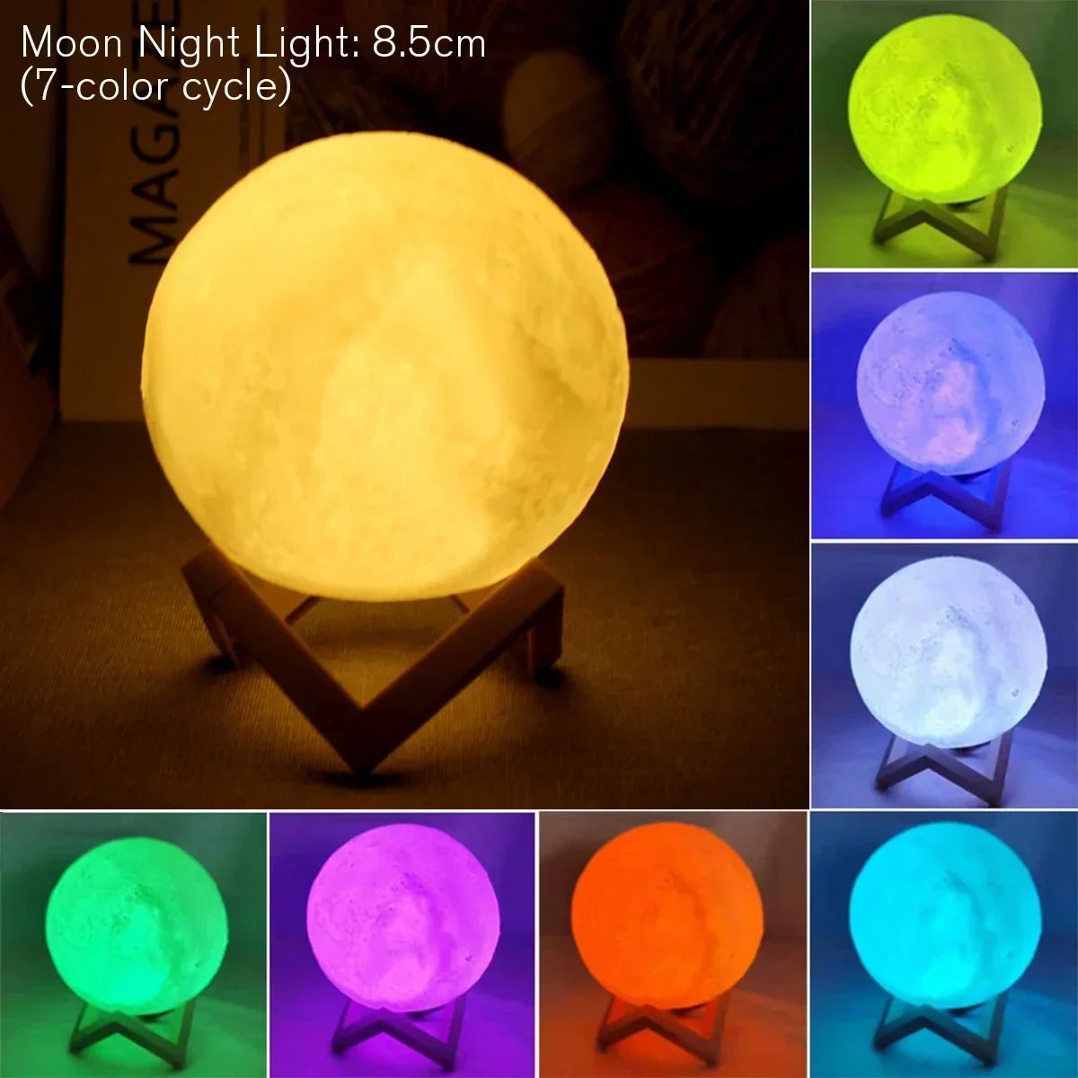 LED Night Light 8cm Moon Lamp Battery