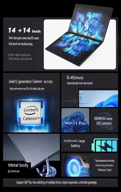 Dual Screen Laptop Intel N100 Processor
