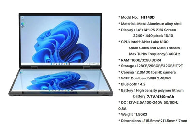 Dual Screen Laptop Intel N100 Processor